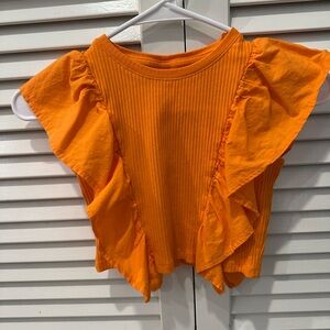 Orange Ruffle Sleeve Top